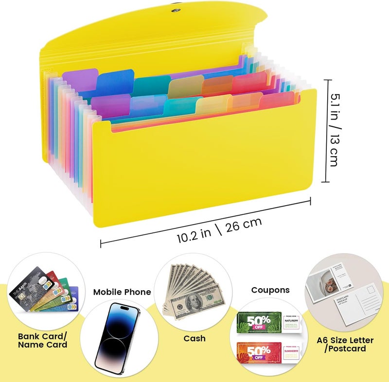RIEJIN 13 Pocket A6 Receipt Organizer, 2 Pack Small Accordion File Organizer, Coupon Organizer with Labels - Yellow - Image 2
